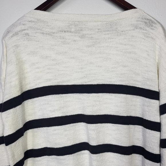 SOLD LOFT Nautical Striped Knit Boat Neck Relaxed Fit Sweater White Black - Picture 6 of 11
